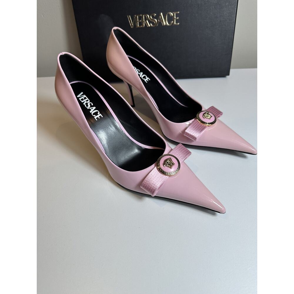 Authentic Versace Pink Patent Leather Pointed Toe Heels Medusa Size 38.5 - Picture 7 of 12